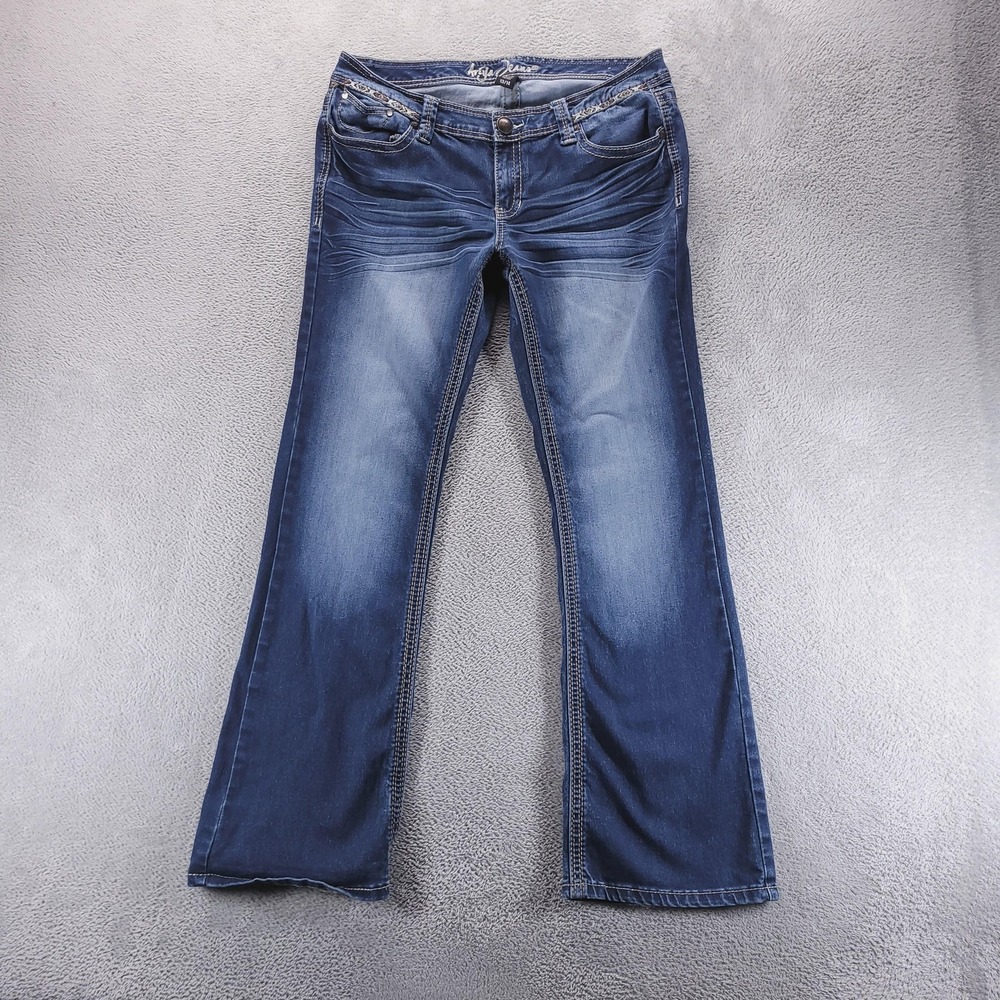 Ariya Jeans Womens‎ 14 Blue Bootcut Low Rise Embroidered Stretch Y2K